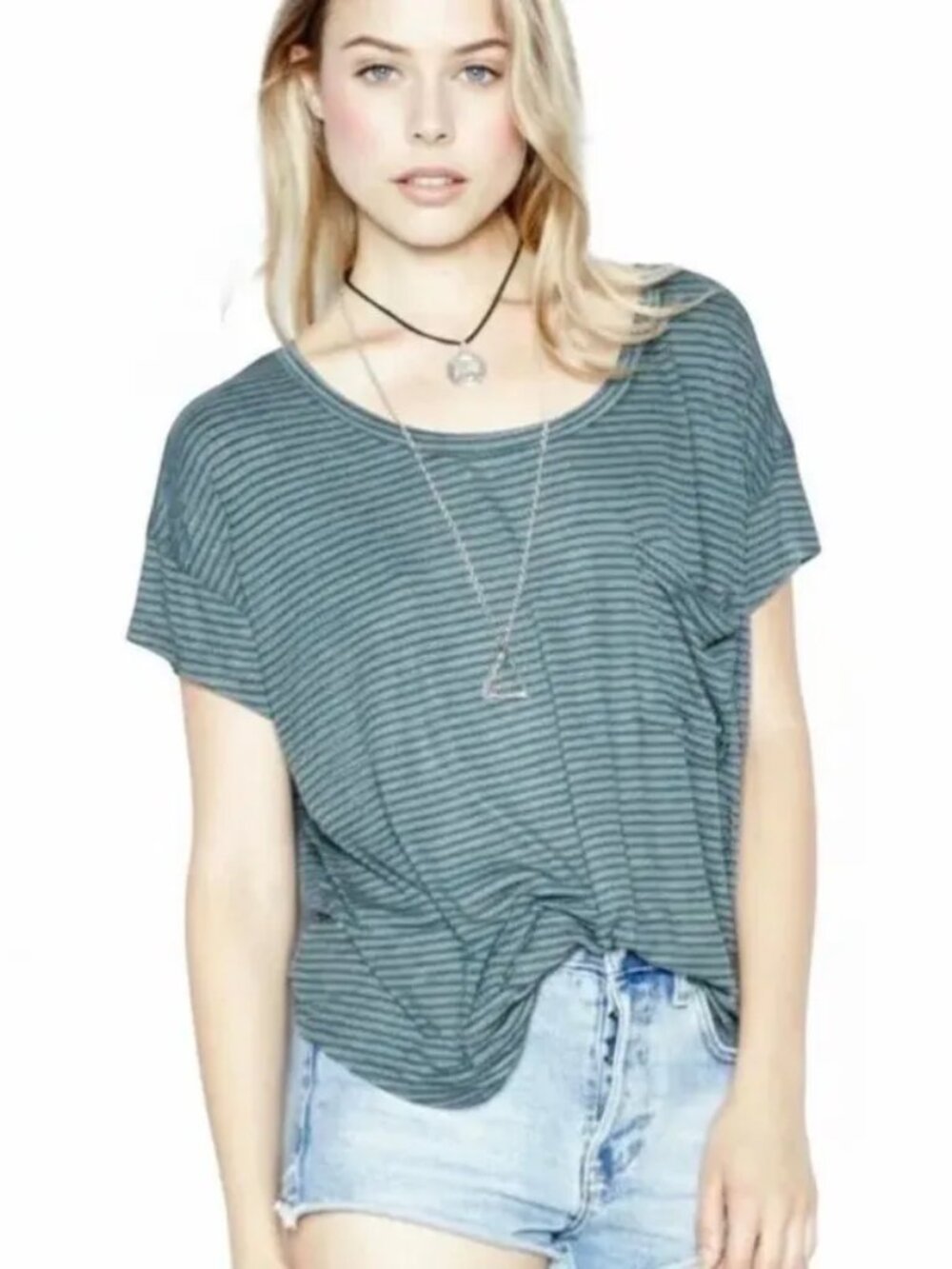 Michael Lauren Tanner Pocket Tee (Charcoal\Teal Stripe)